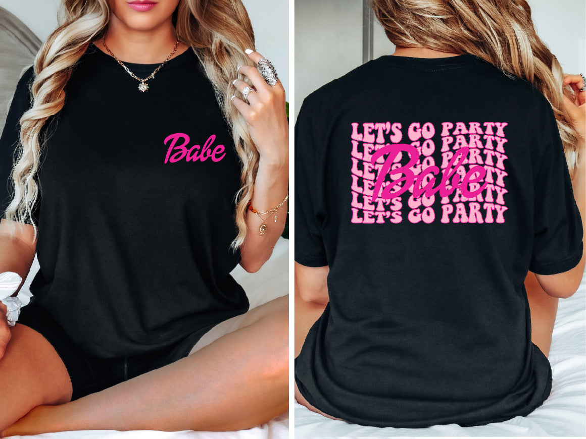 Front Back Bride Babe T-Shirt, Let's Go Party